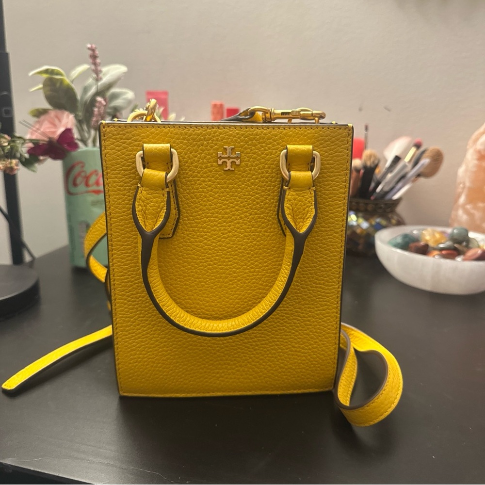 RARE Brand New Tory Burch Vibrant Yellow Mini Leather Crossbody Bag